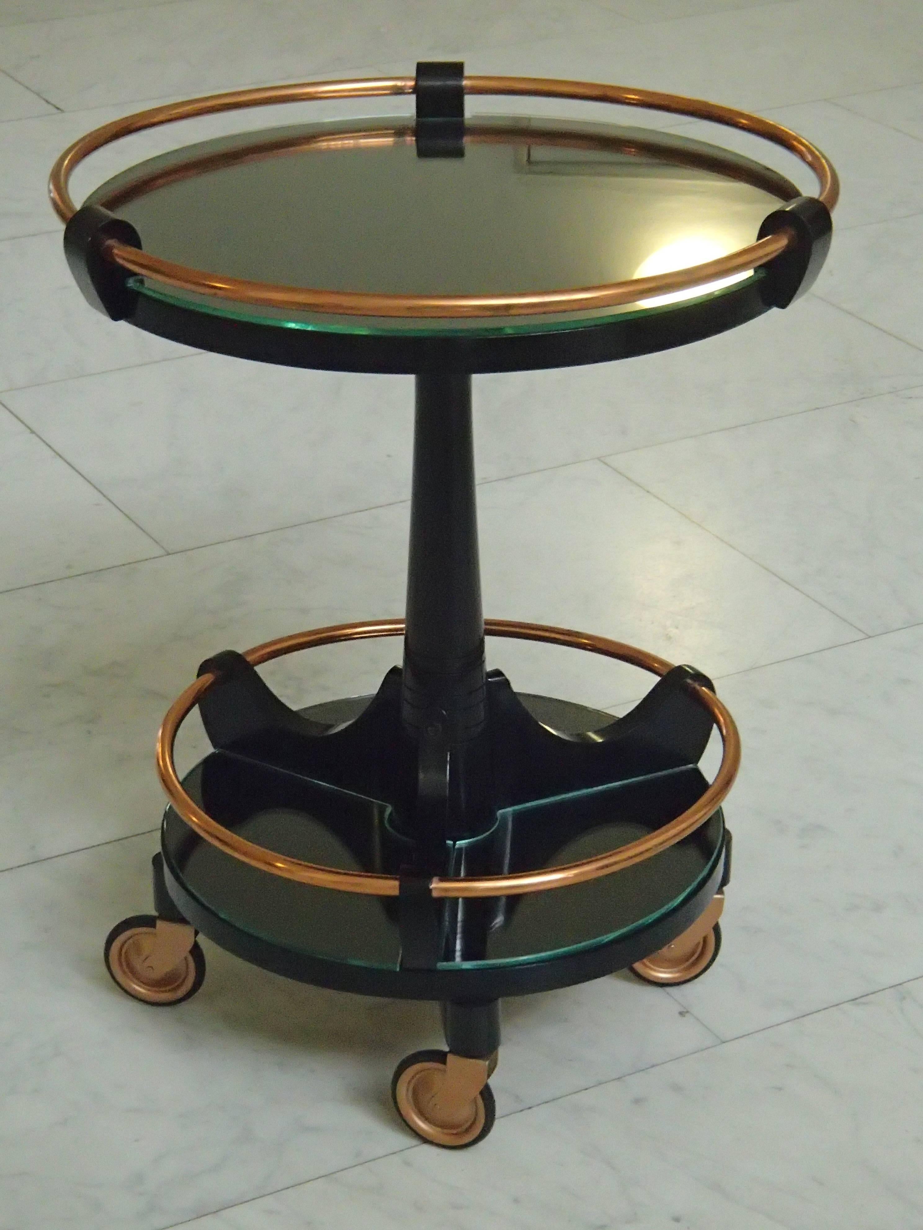 Art Deco Round Small Bar Drinking Trolley Black and Copper 4