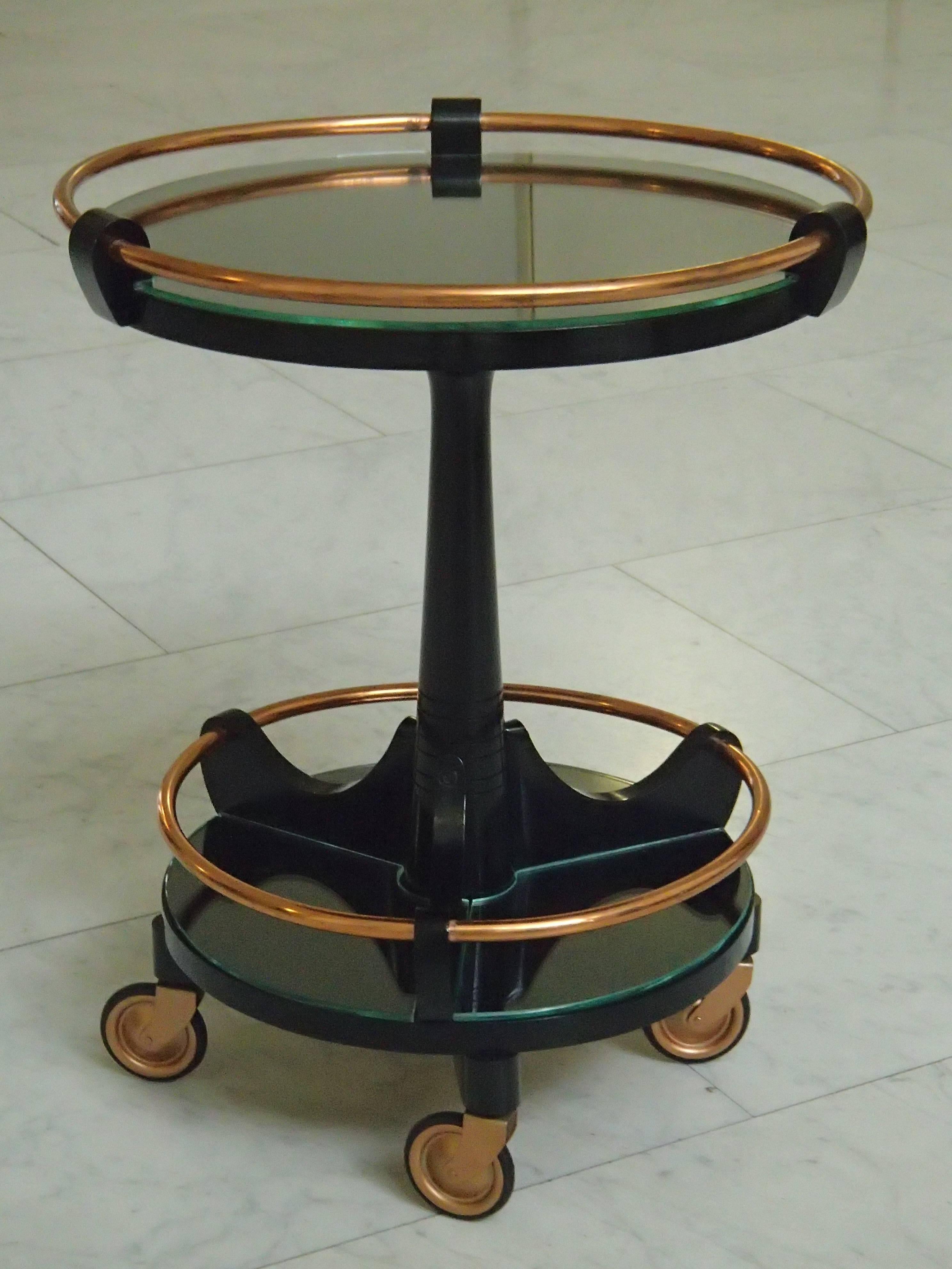 Art Deco Round Small Bar Drinking Trolley Black and Copper 5