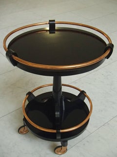 Art Deco Round Small Bar Drinking Trolley Black and Copper