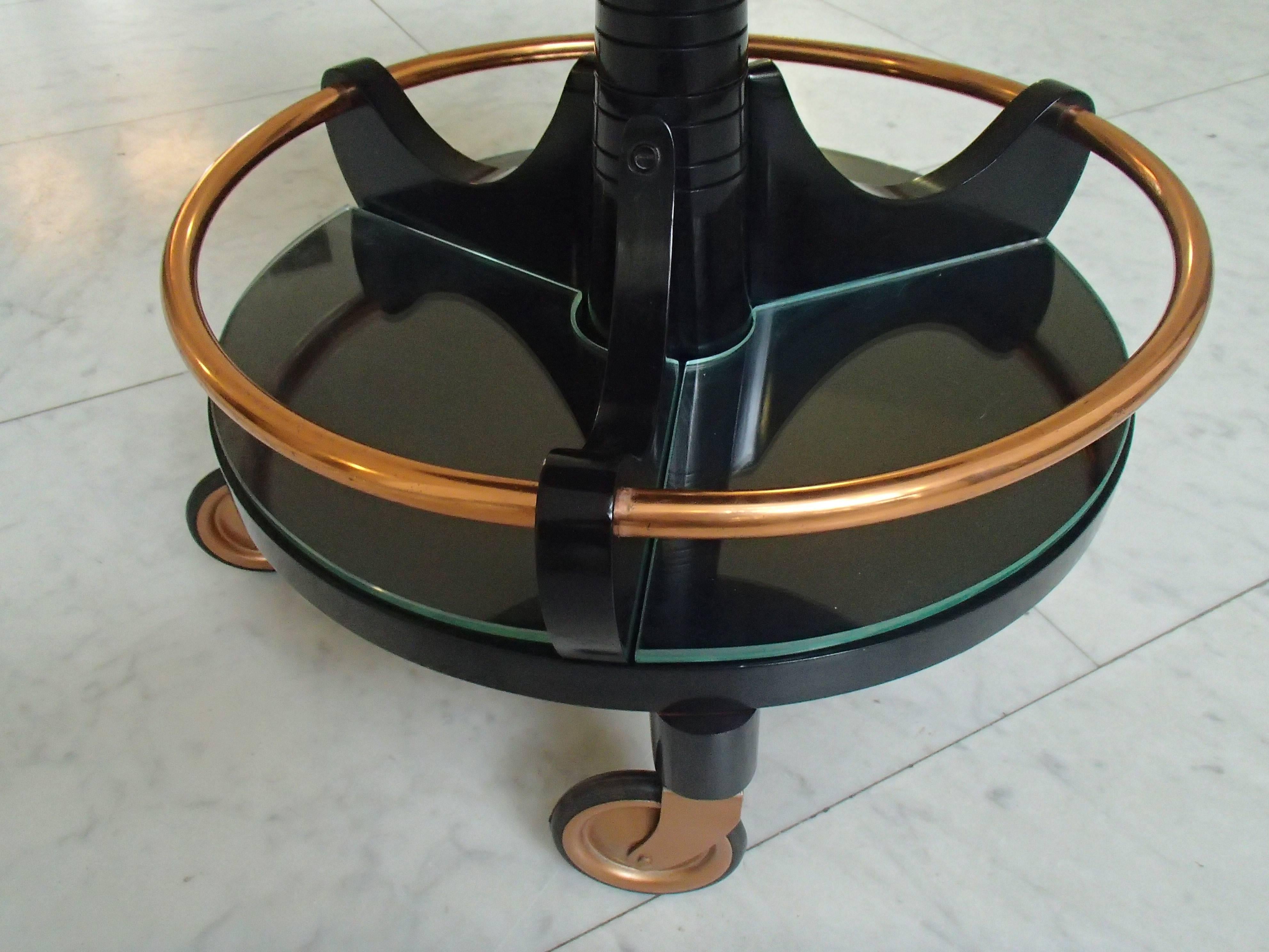 Art Deco Round Small Bar Drinking Trolley Black and Copper 1