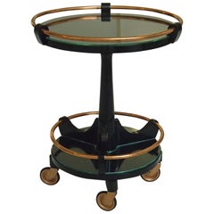 Vintage Art Deco Round Small Bar Drinking Trolley Black and Copper