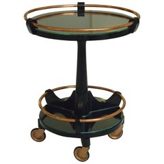 Art Deco Round Small Bar Drinking Trolley Black and Copper