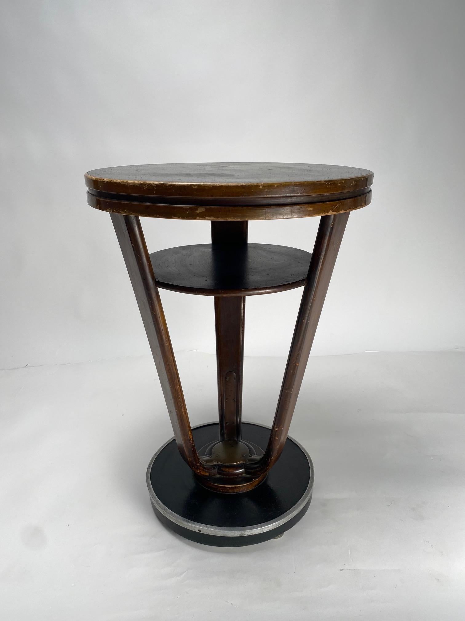 italien Table ronde Art déco en bois et métal, Italie, années 1930 en vente