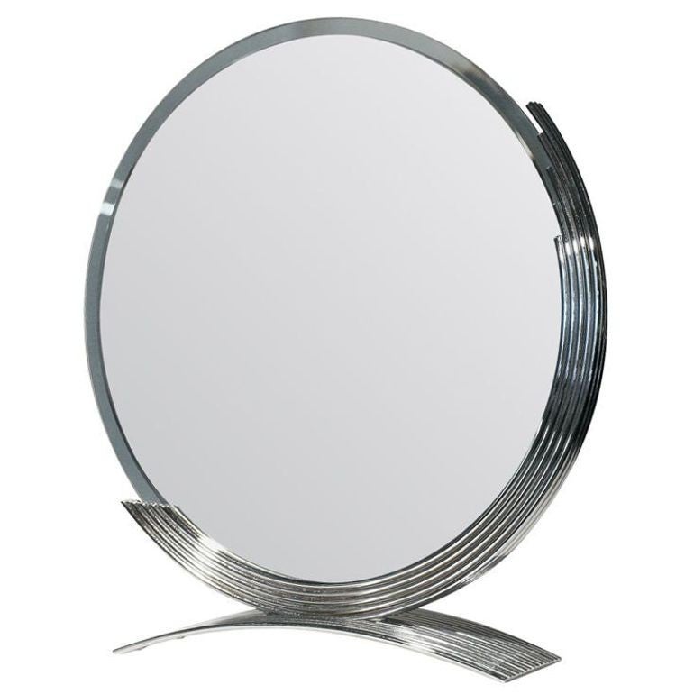 Art Deco Round Table Mirror in Chrome For Sale