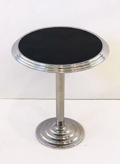 Art Deco Round Table of Chrome with Enameled Top from France