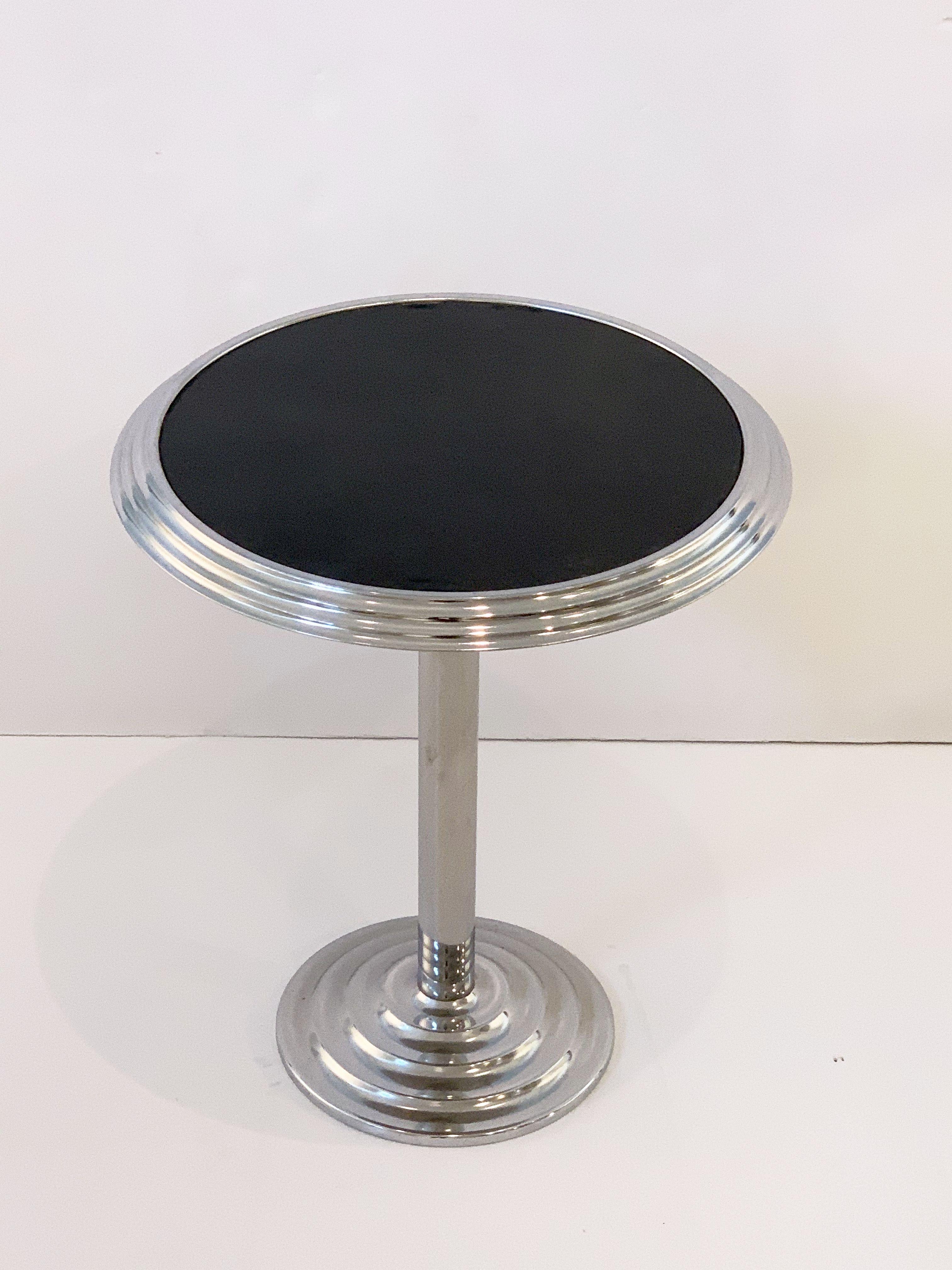 French Art Deco Round Table of Chrome with Enameled Top from France