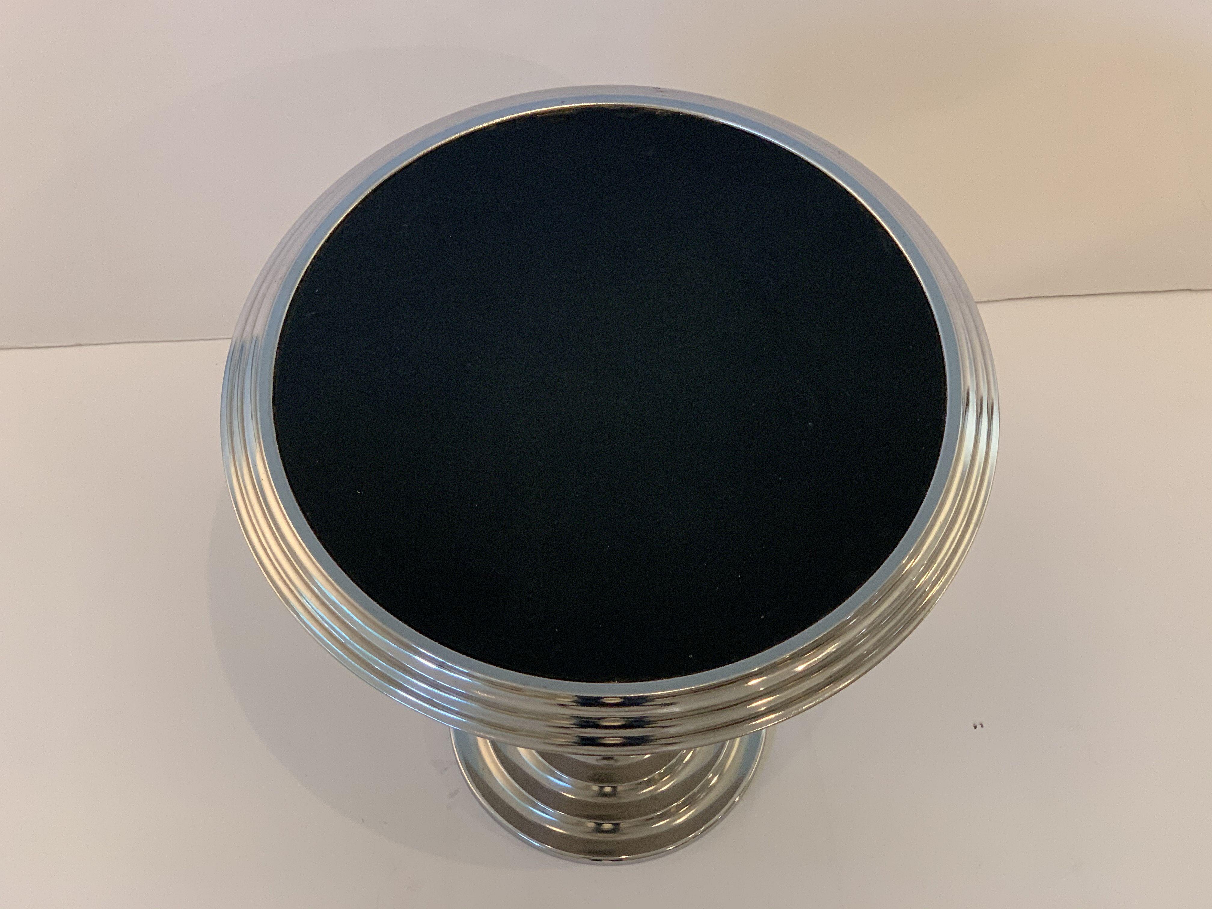 Metal Art Deco Round Table of Chrome with Enameled Top from France