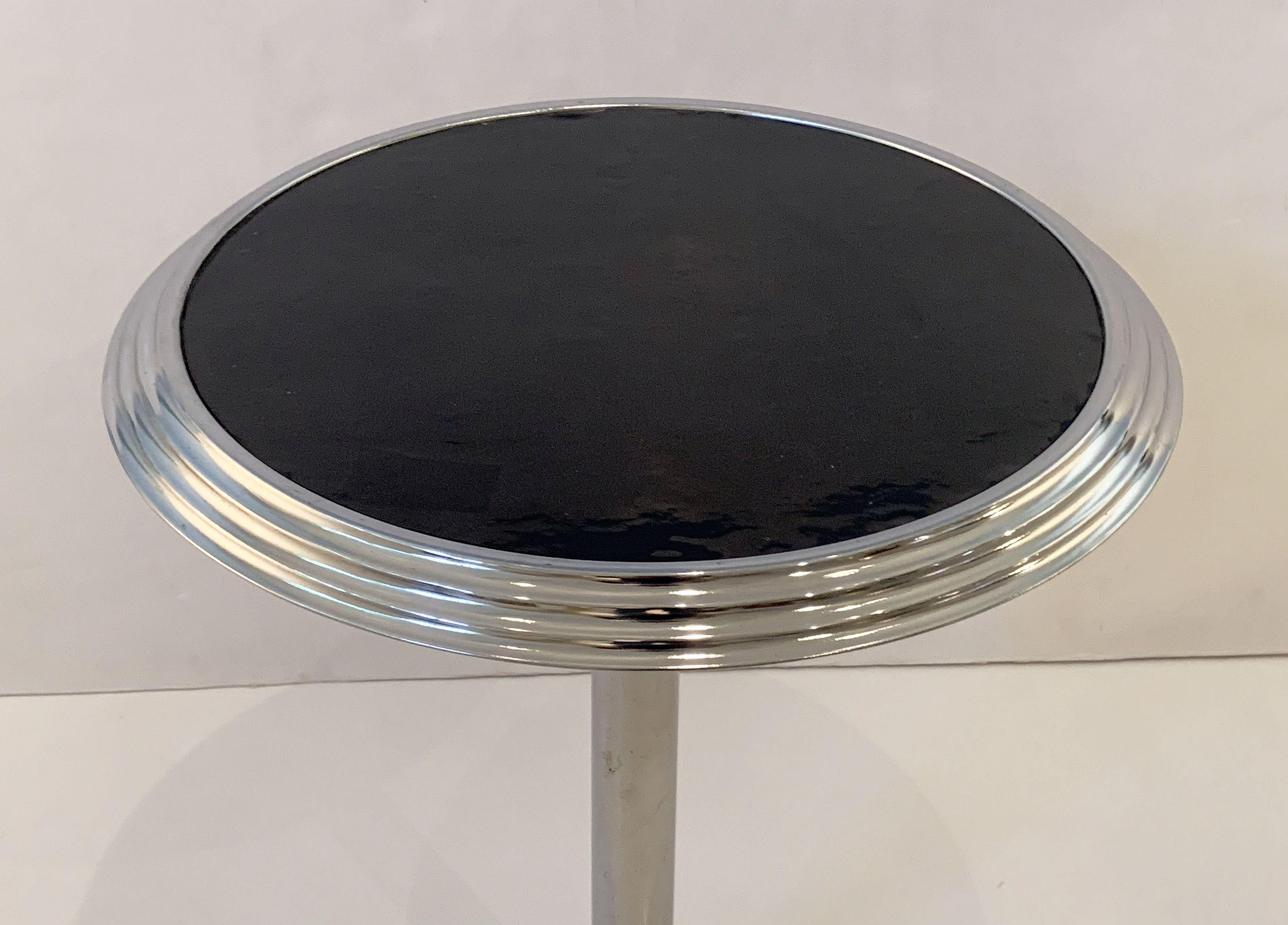 Art Deco Round Table of Chrome with Enameled Top from France 1