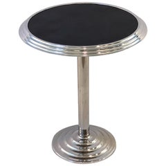 Art Deco Round Table of Chrome with Enameled Top from France