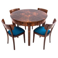 Art Deco Round Table with Chairs, Poland, 1940s, After Renovation
