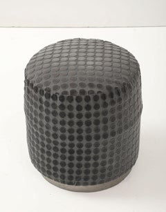 Art Deco Round Textured Ottoman with Metal Base, French 1920s