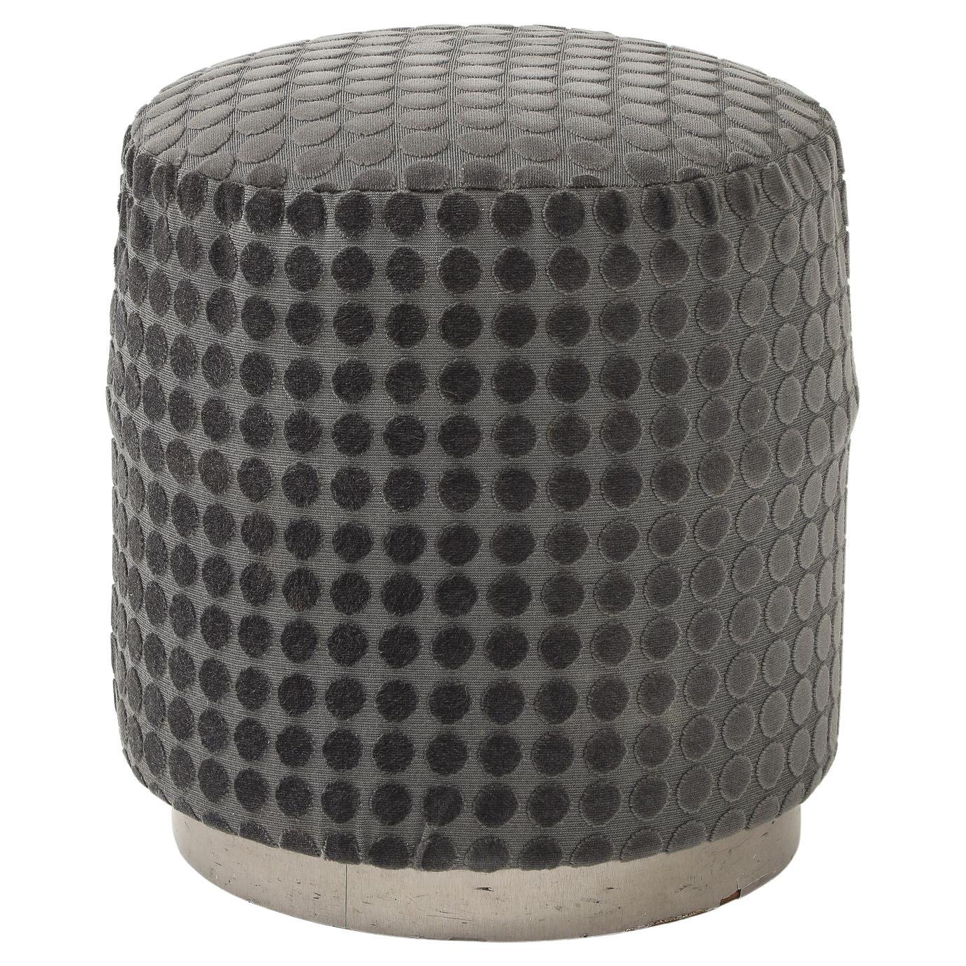 Ottoman rond texturé Art Déco avec base en métal, français années 1920