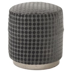 Art Deco Round Textured Ottoman with Metal Base, French 1920s