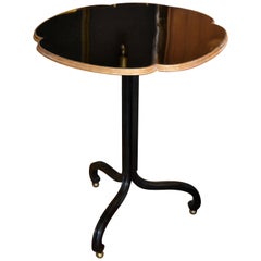 Art Deco Round Three Legged Mahogany Brass Side Table with Laminate Top by Baker