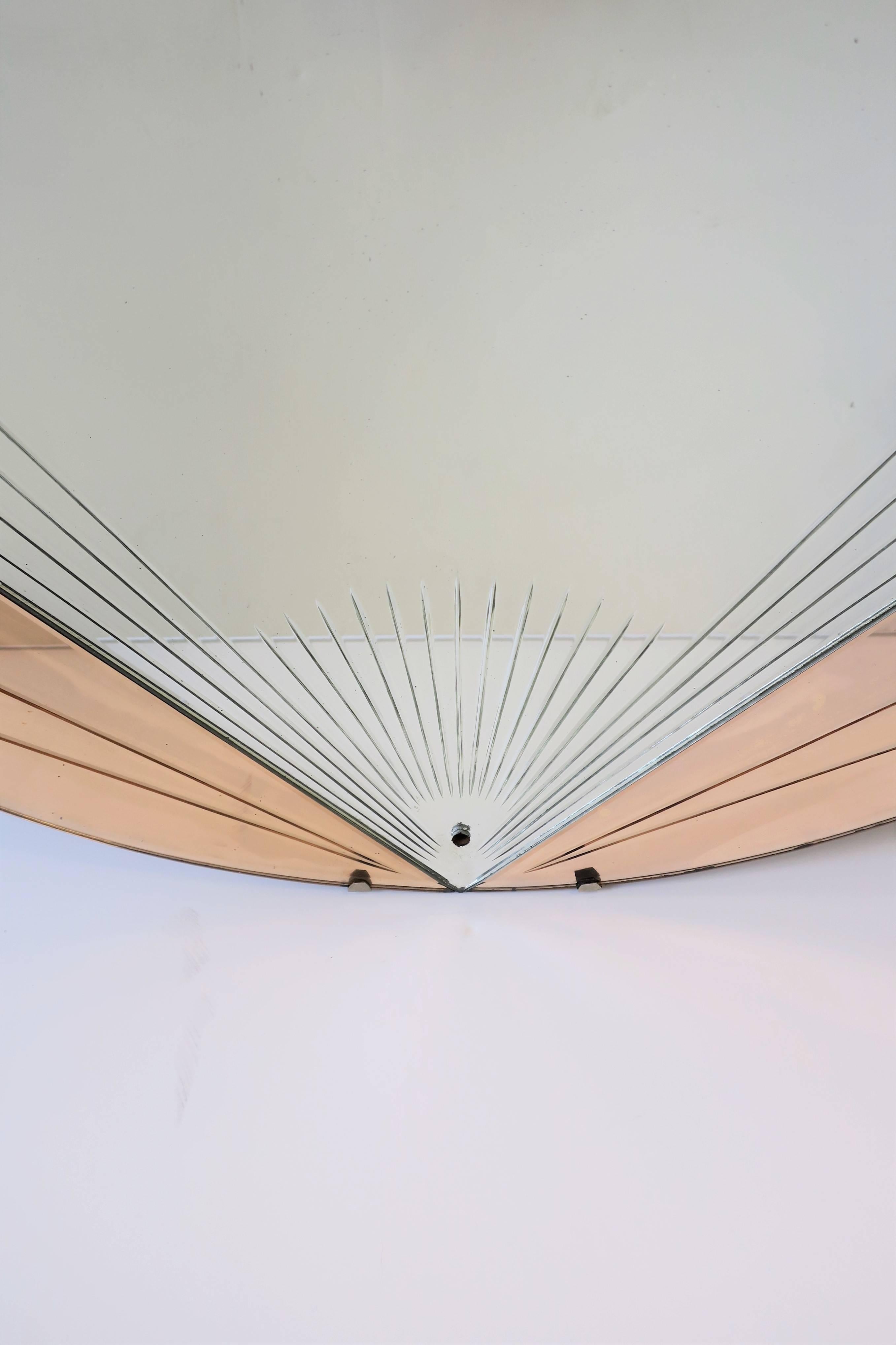 Art Deco Pink or Rose Round Wall Glass Mirror, ca. 1930s 5