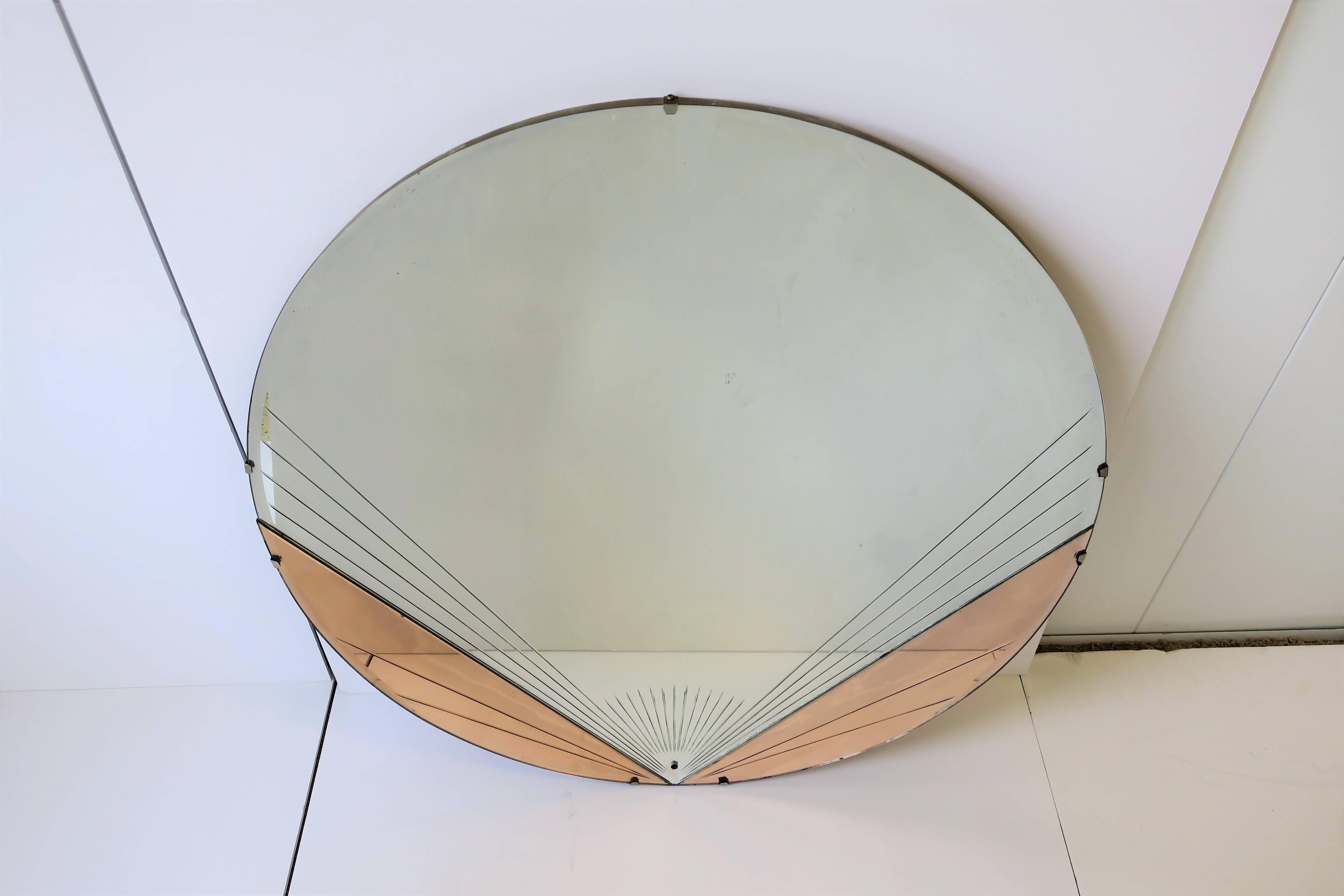 Art Deco Pink or Rose Round Wall Glass Mirror, ca. 1930s 6