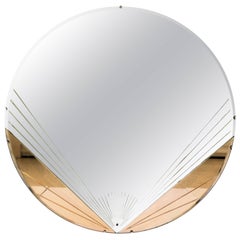 Art Deco Pink or Rose Round Wall Glass Mirror, ca. 1930s