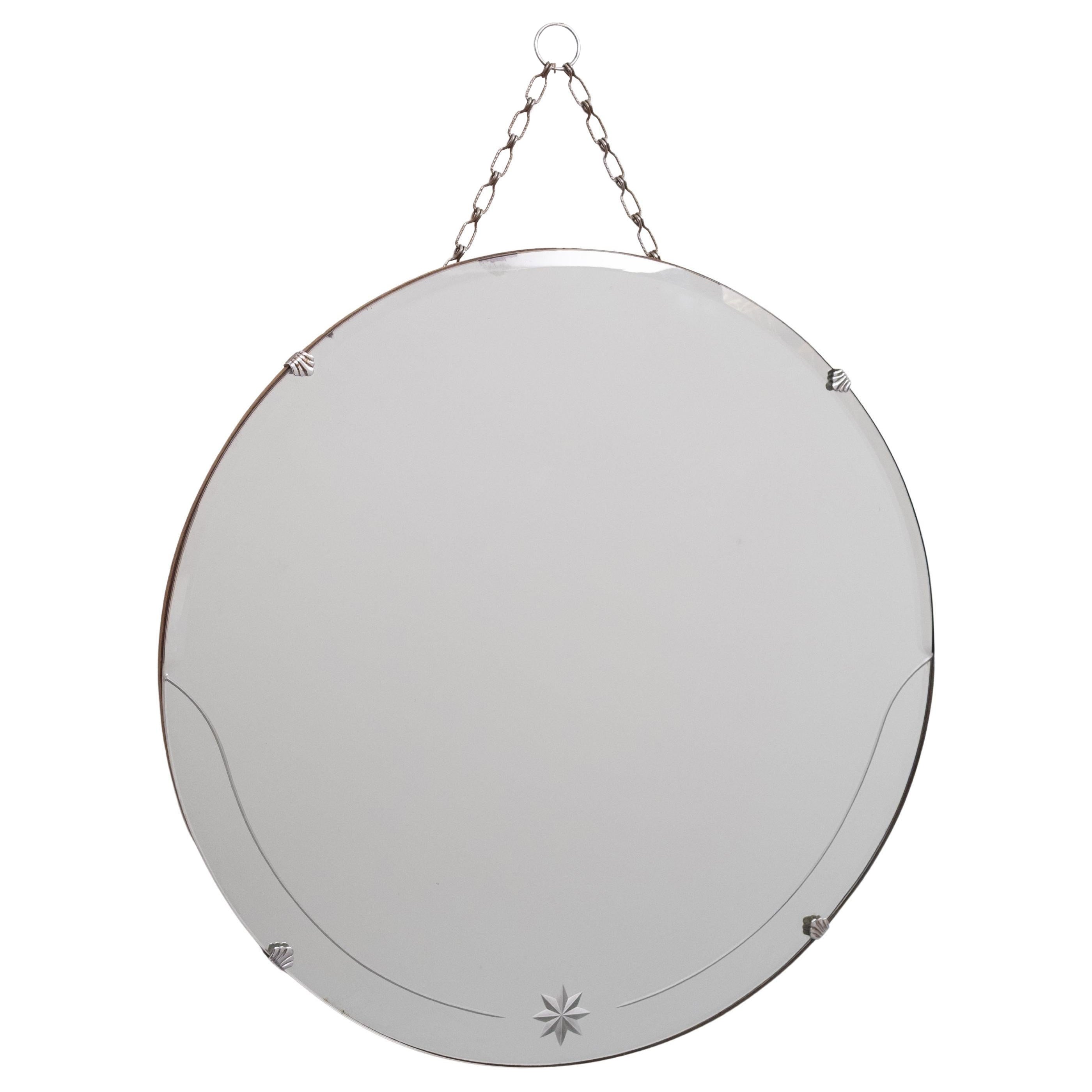 Art Deco Round Wall Mirror on chain  1930s For Sale