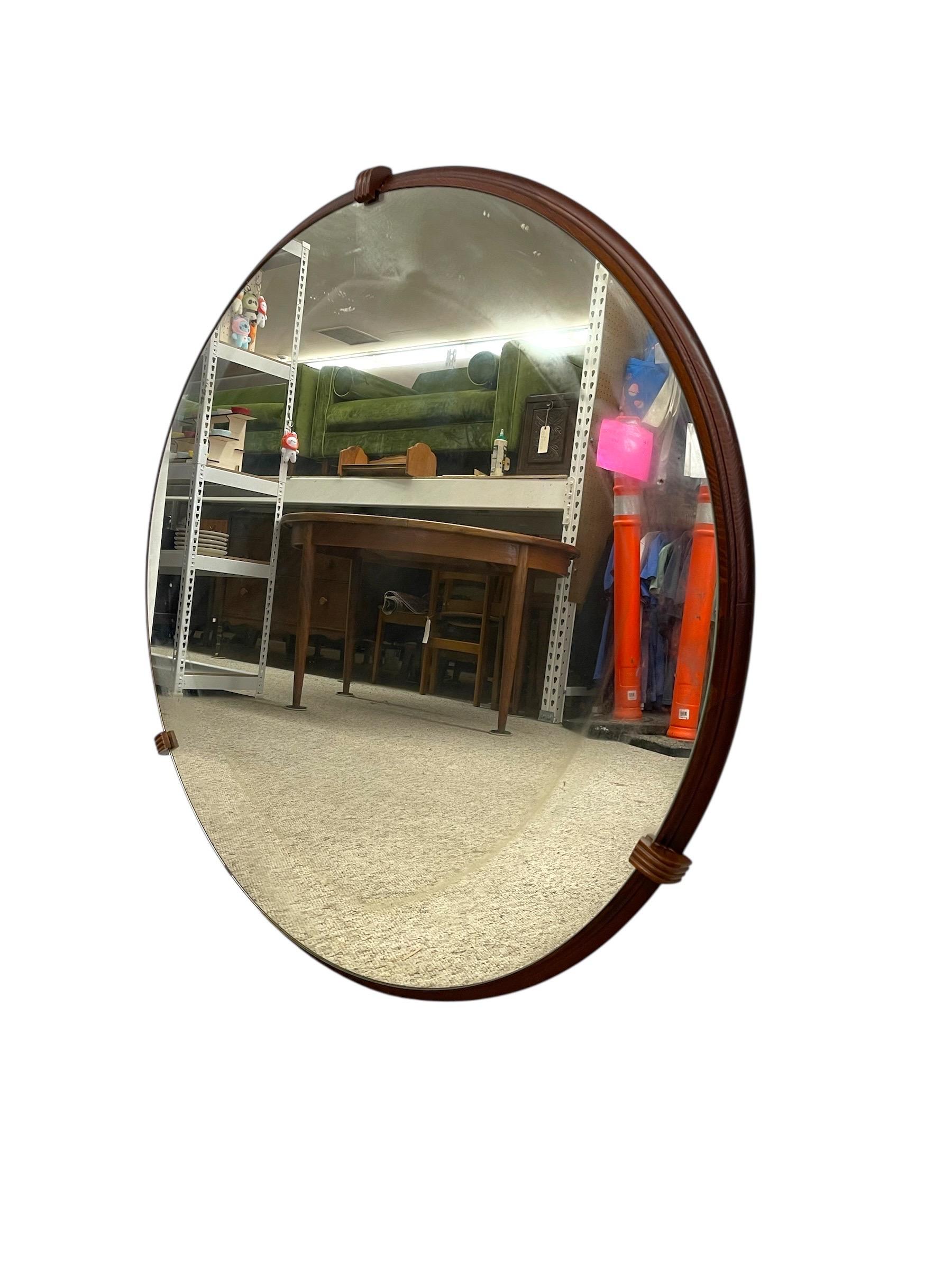 Art Deco Round Wall Mirror with Ribbed Clips For Sale 1