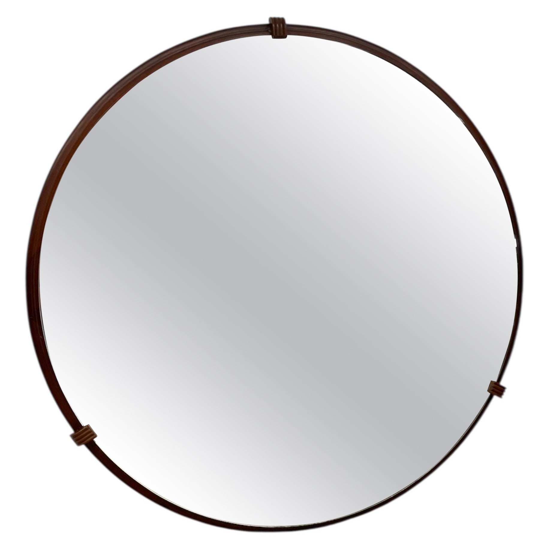 Art Deco Round Wall Mirror with Ribbed Clips For Sale