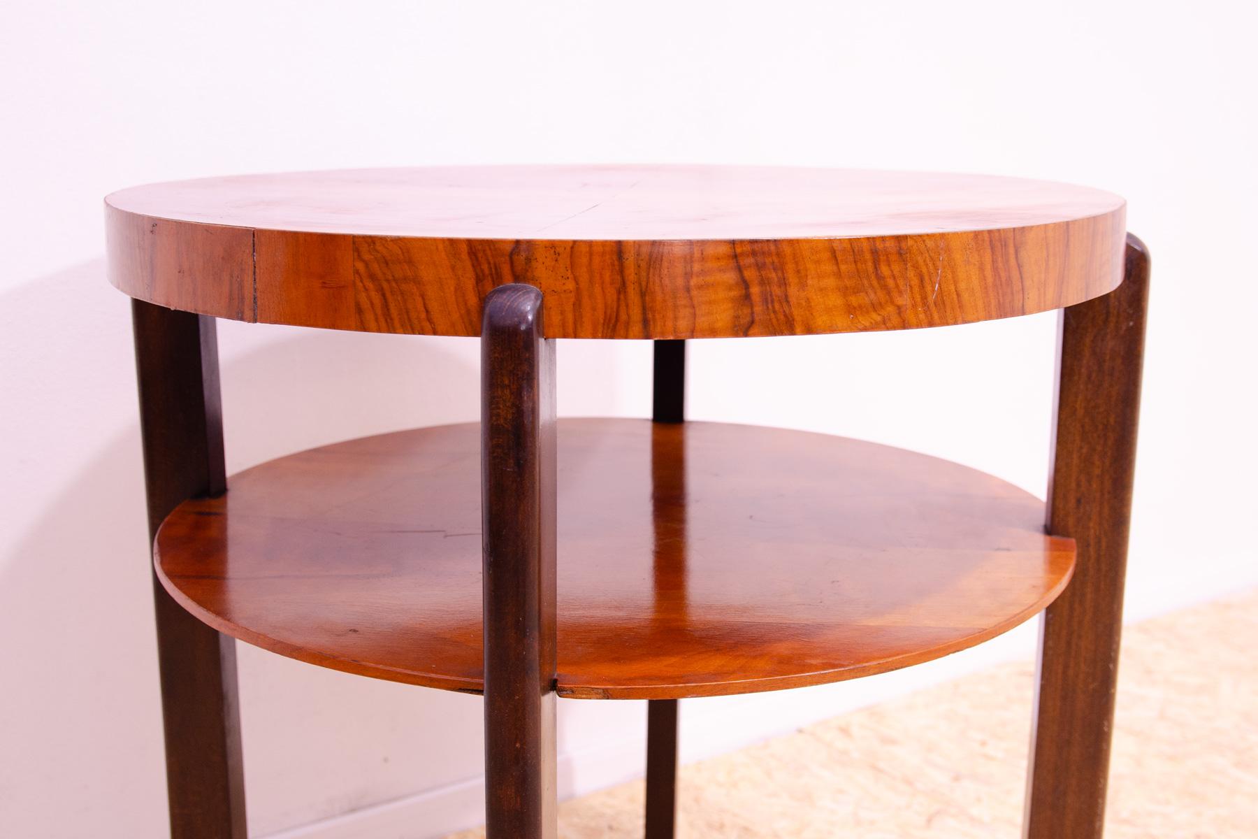20th Century ART DECO round walnut coffee table, Czechoslovakia, 1930´s For Sale