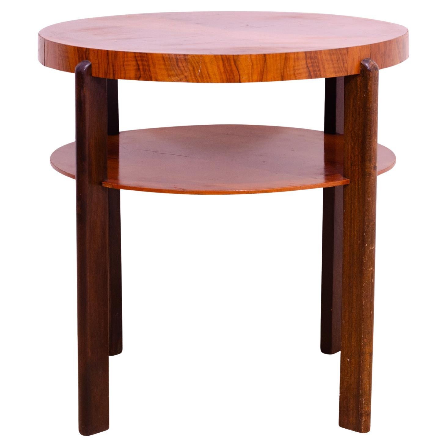 ART DECO round walnut coffee table, Czechoslovakia, 1930´s