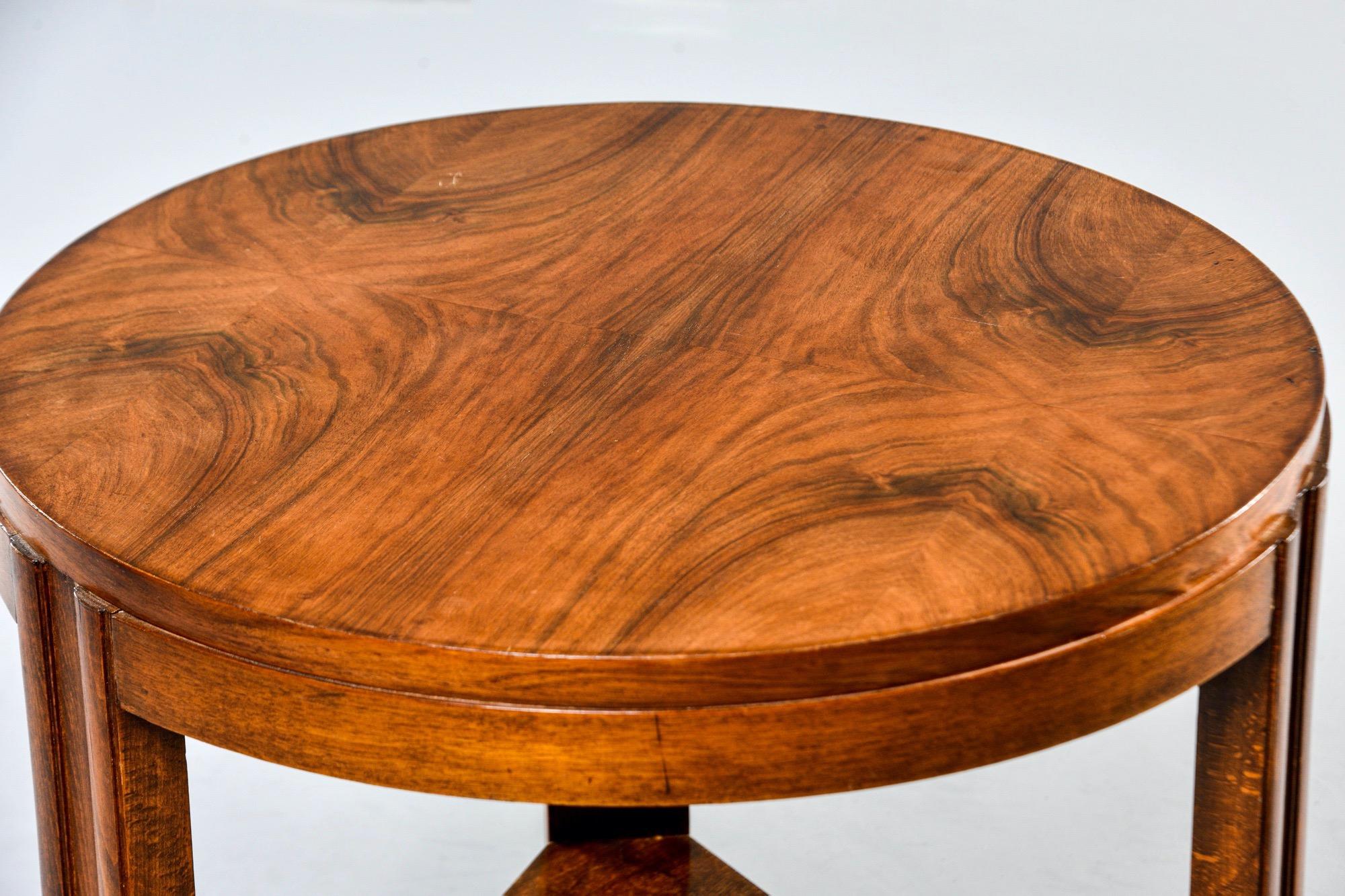 20th Century Art Deco Round Walnut Side or Center Table