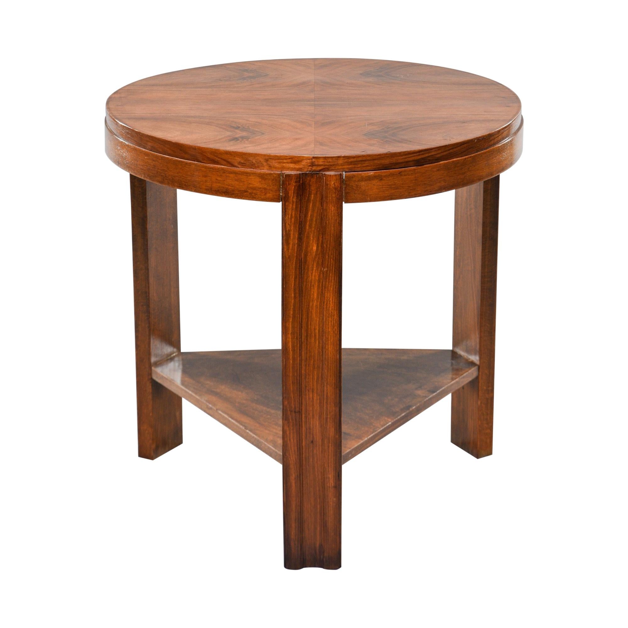 Art Deco Round Walnut Side or Center Table