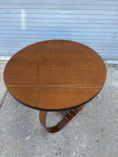 Art Deco Round Walnut Table with Copper Base