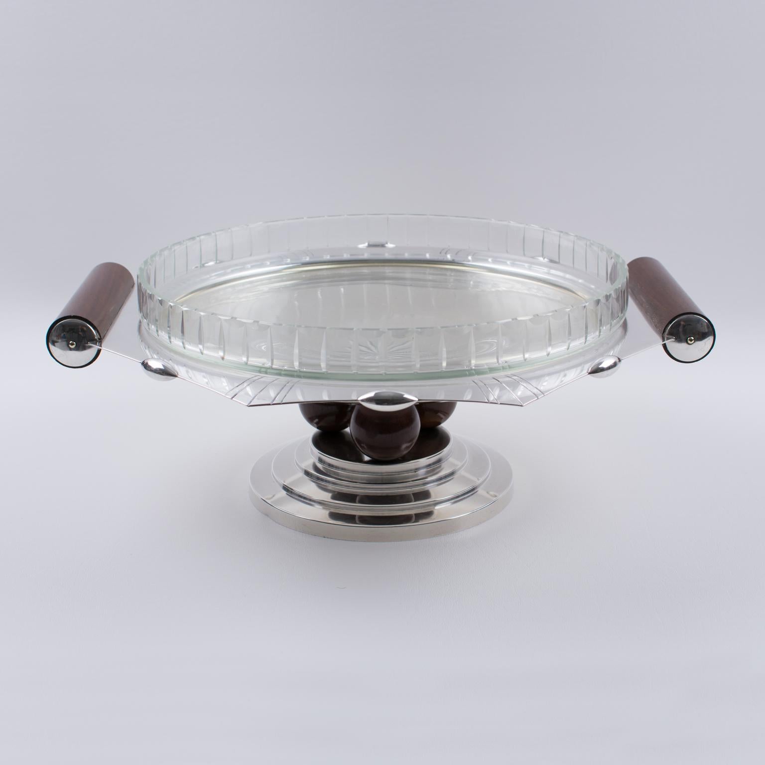 Art Deco Roux & Marquiand Silver Plate Crystal Large Serving Bowl Centerpiece 14