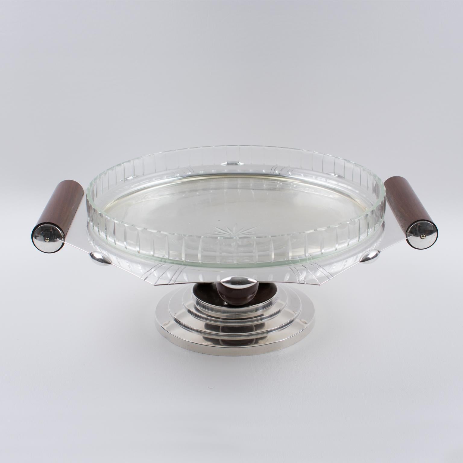 Mid-20th Century Art Deco Roux & Marquiand Silver Plate Crystal Large Serving Bowl Centerpiece