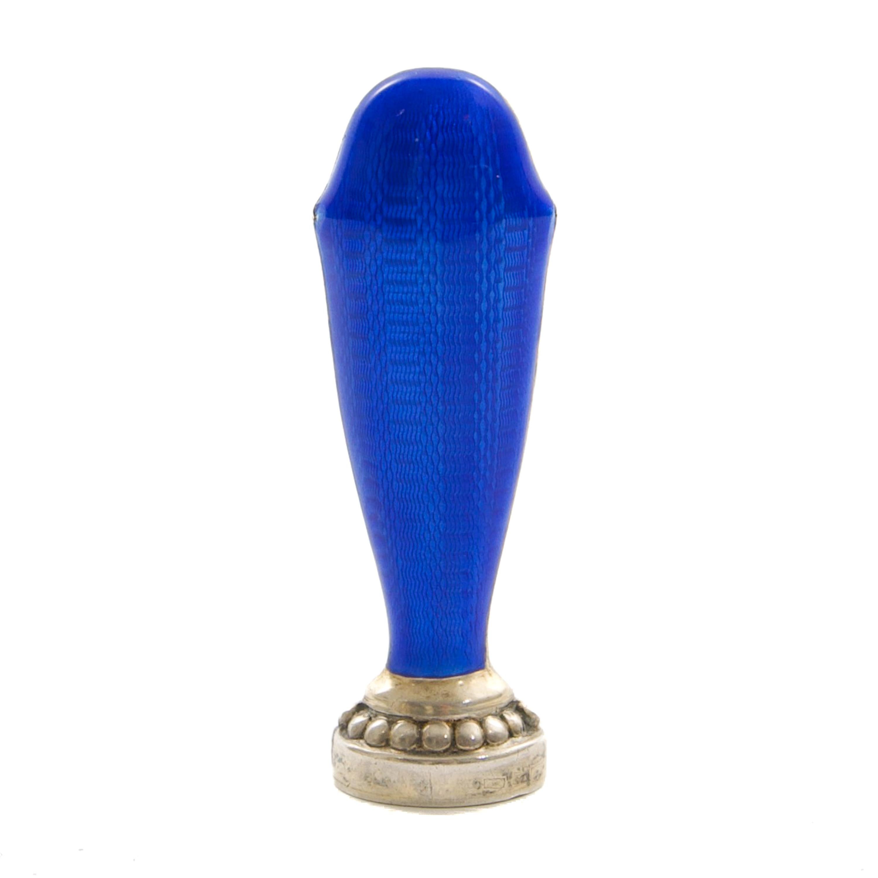 Women's or Men's Art Deco Royal Blue Guilloché Enamel Silver Wax Seal, Finland 1927 For Sale