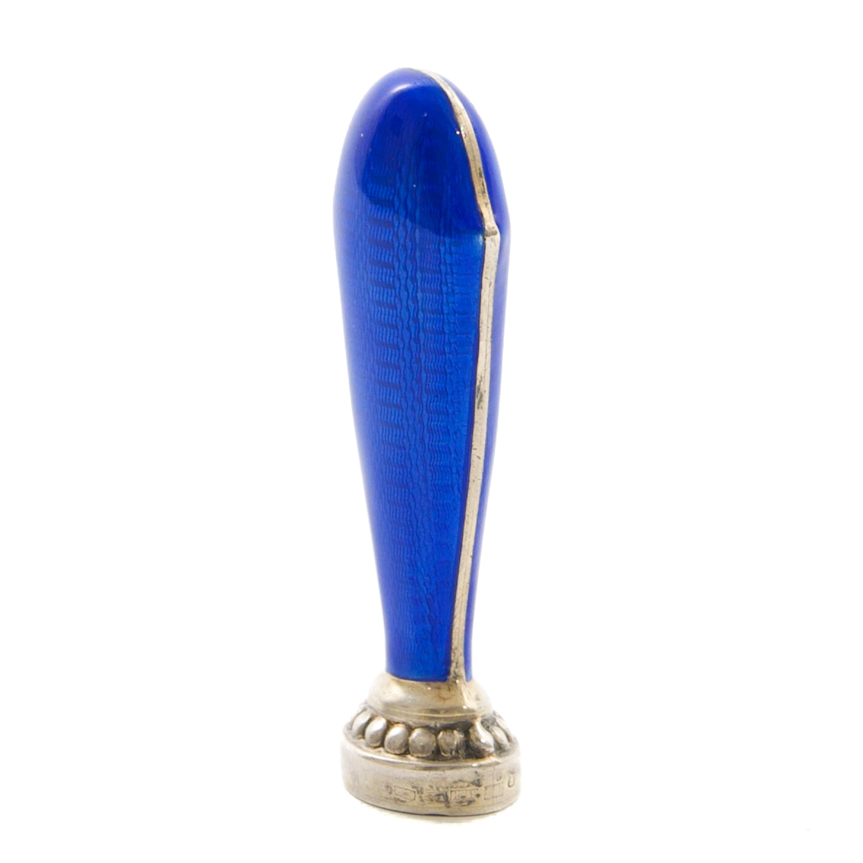 Art Deco Royal Blue Guilloché Enamel Silver Wax Seal, Finland 1927 For Sale 1