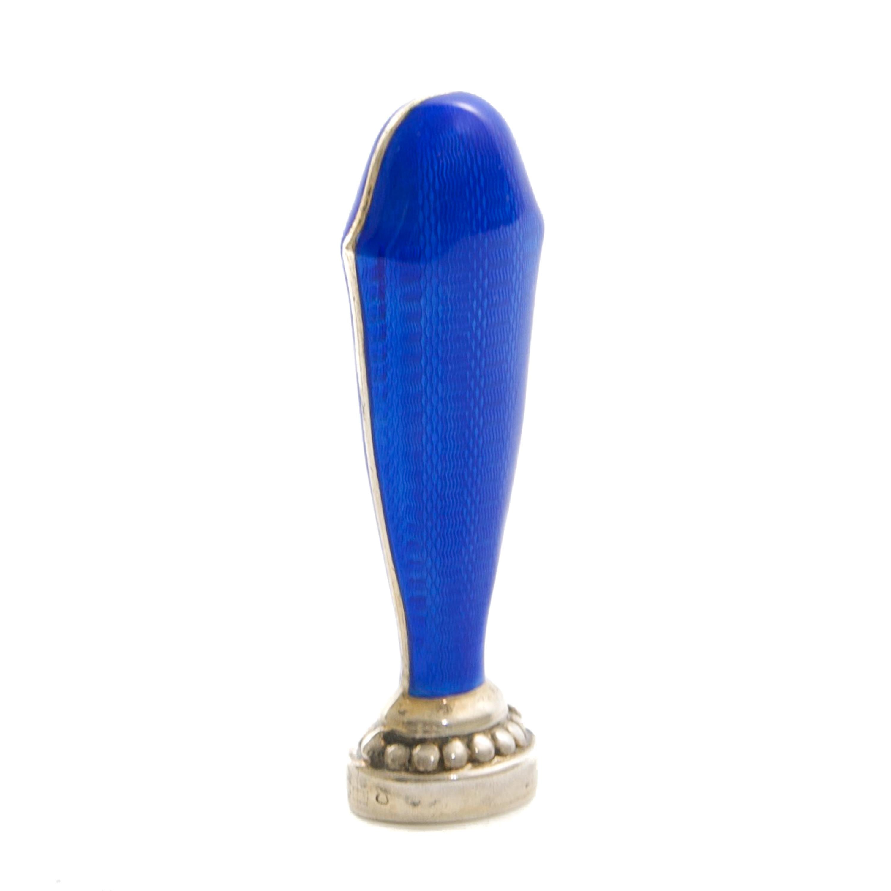 Art Deco Royal Blue Guilloché Enamel Silver Wax Seal, Finland 1927 For Sale 2