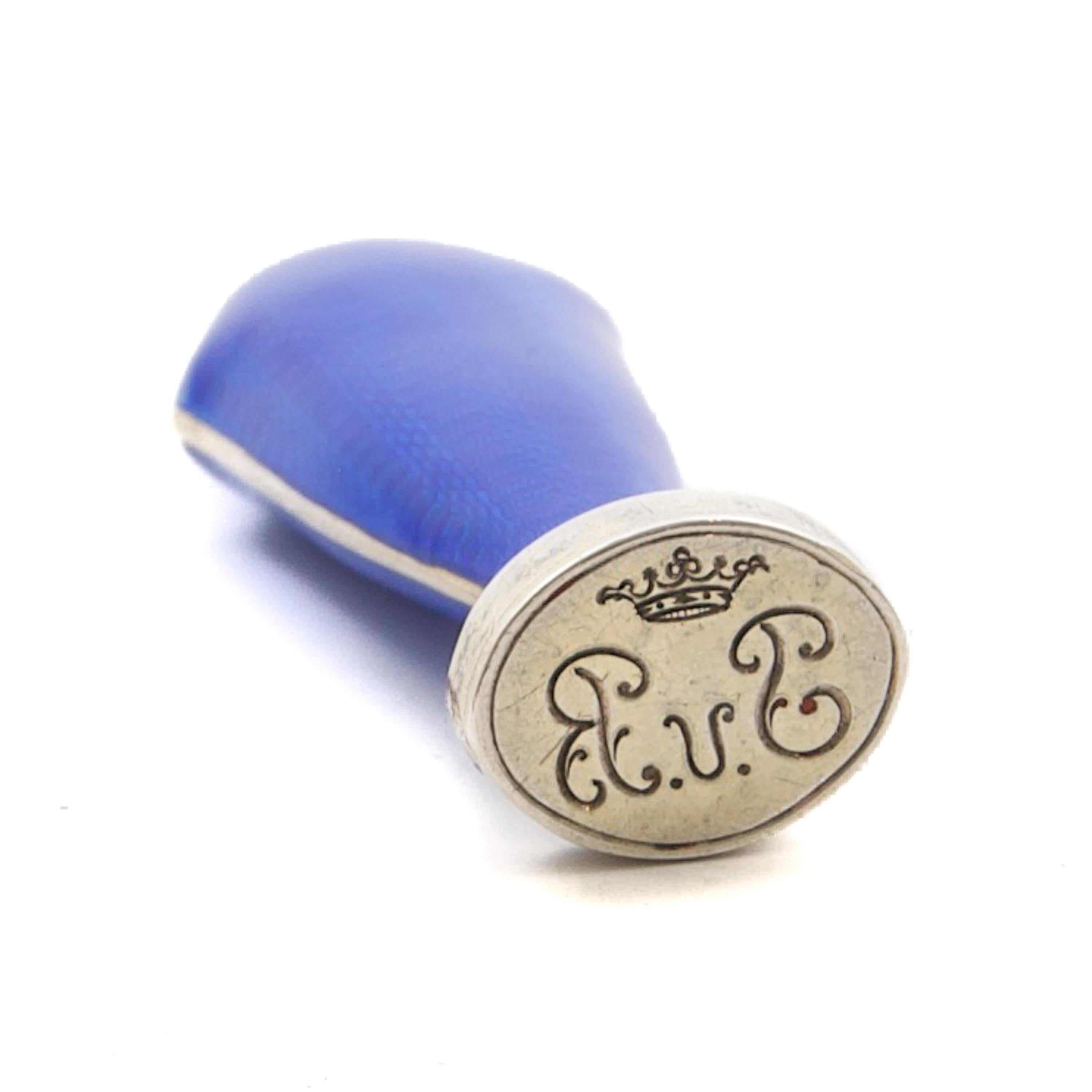 Art Deco Royal Blue Guilloché Enamel Silver Wax Seal, Finland 1927 For Sale 3