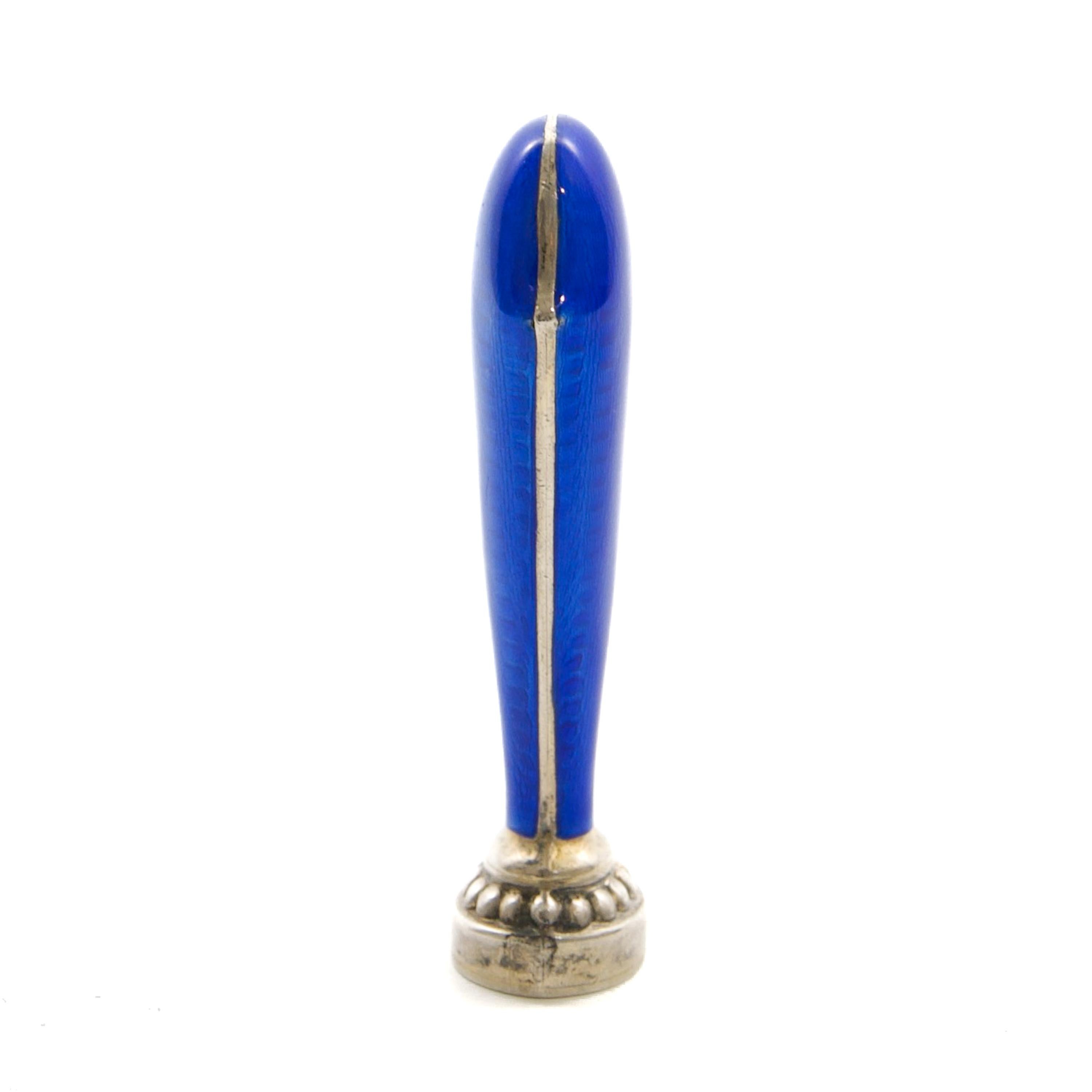 Art Deco Royal Blue Guilloché Enamel Silver Wax Seal, Finland 1927 For Sale 4