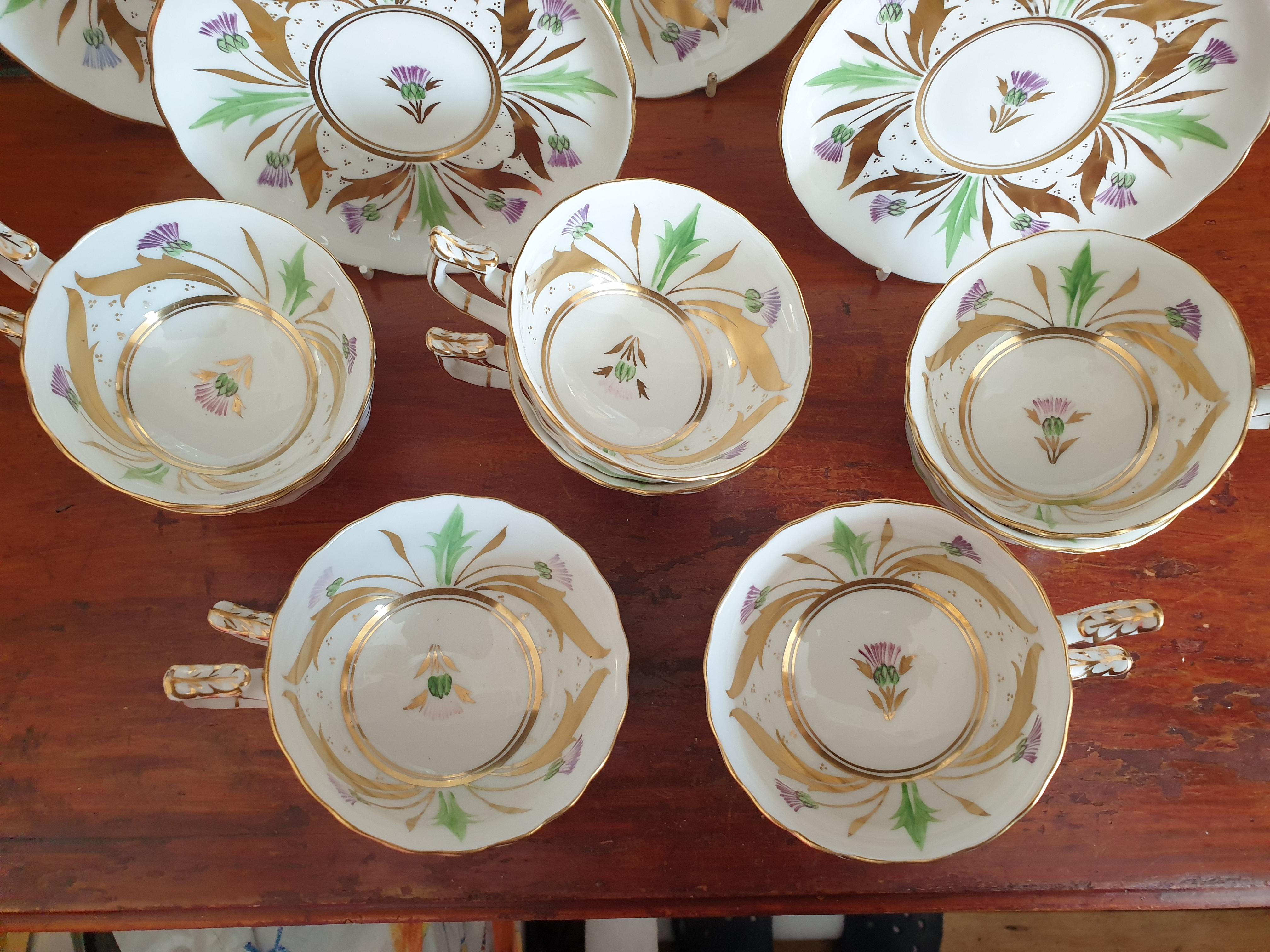 Porcelain Royal Chelsea Art Deco 10 Cups and Saucers Tea Service For Sale