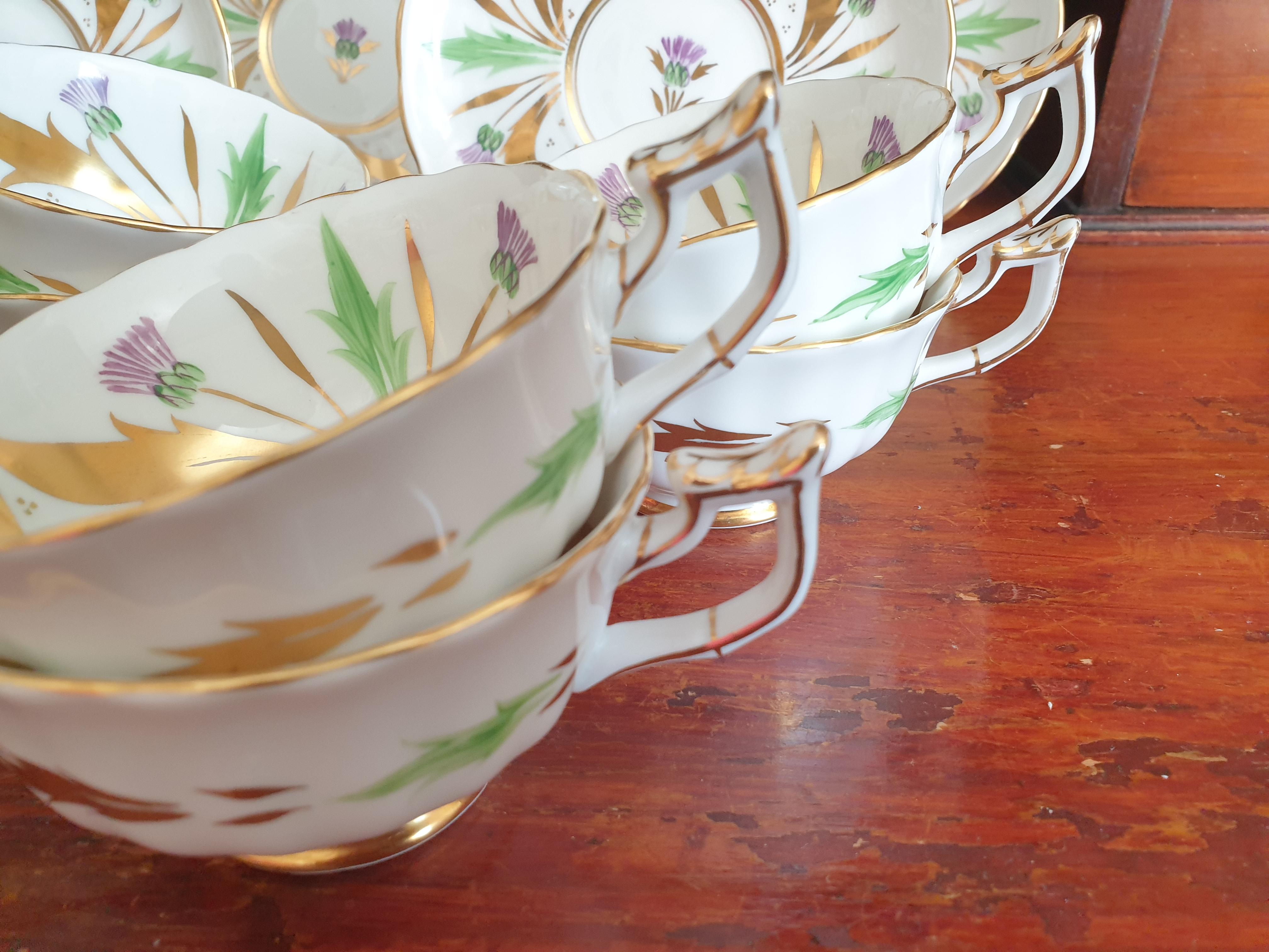 Hand-Crafted Royal Chelsea Art Deco 10 Cups and Saucers Tea Service For Sale