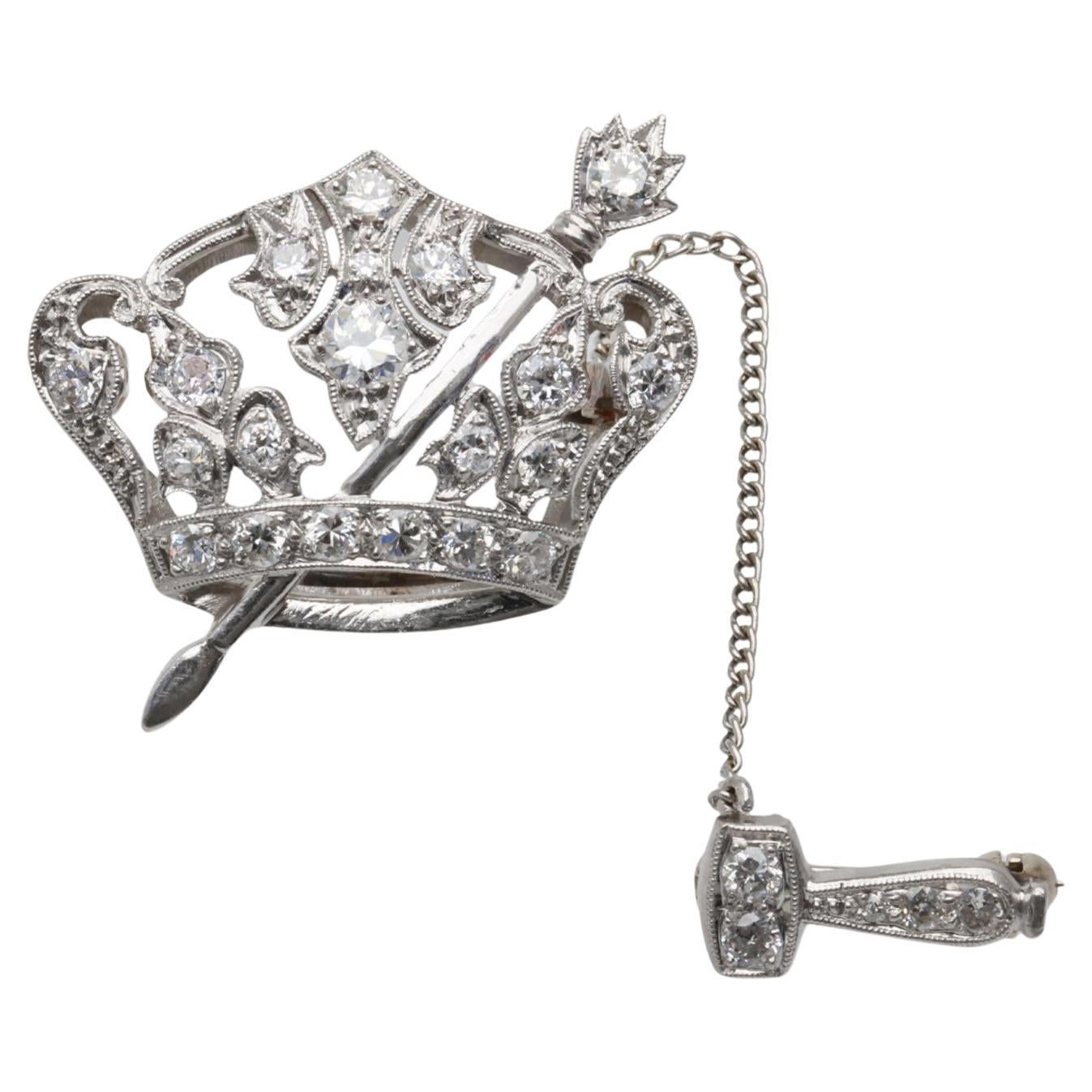 Art Deco Royal Crown "Order of the Amaranth" Platin 
Diamant Brosche