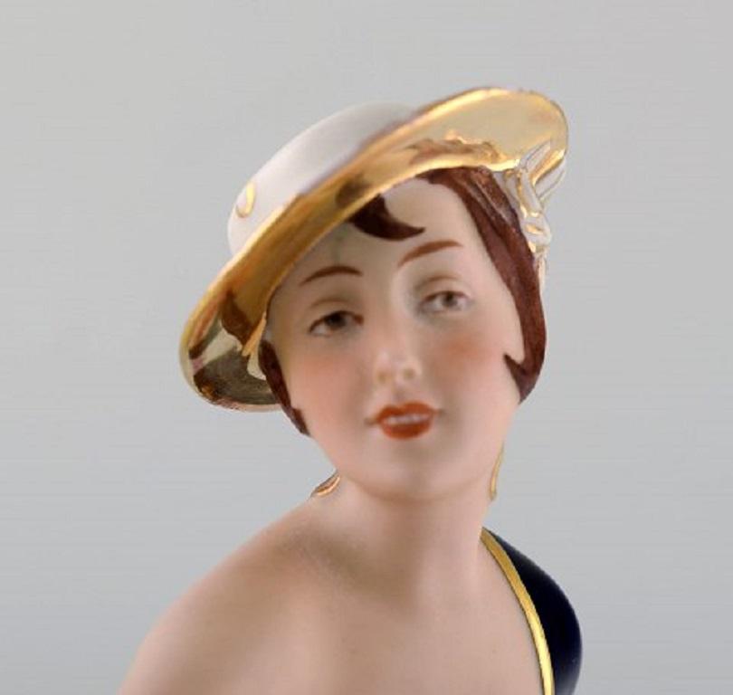 Mid-20th Century Art Deco Royal Dux Hand Painted Porcelain Figurine, Posing Woman, Czech Republic
