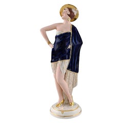 Art Deco Royal Dux Hand Painted Porcelain Figurine, Posing Woman, Czech Republic