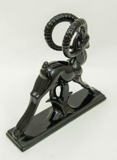 Art Deco Royal Haeger Style Ceramic Sculptural Ram Ibex Black