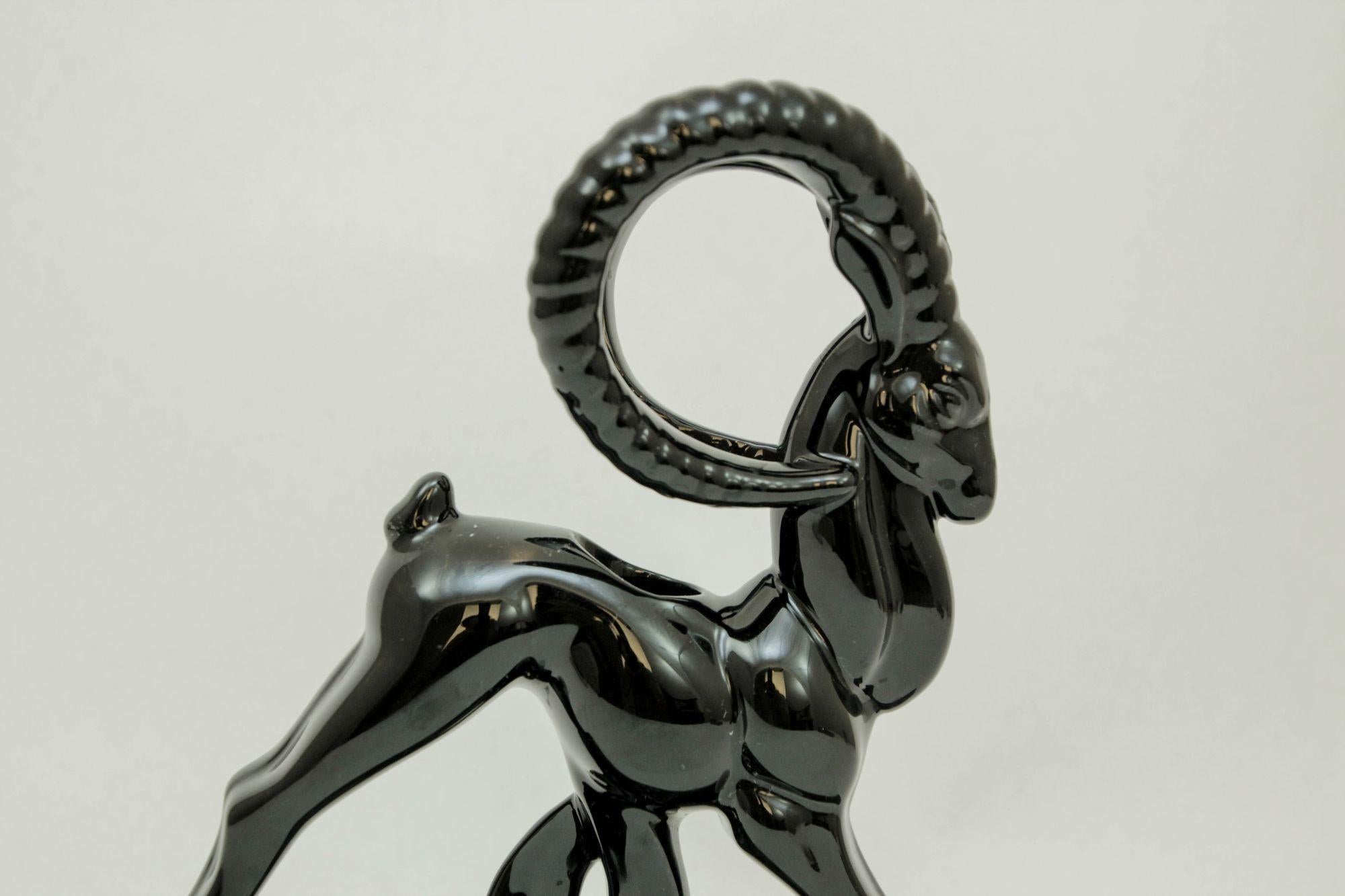 20th Century Art Deco Royal Haeger Style Ceramic Sculptural Ram Ibex Black