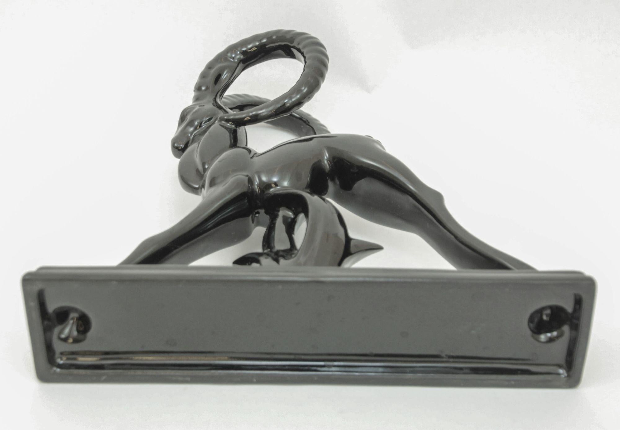 Art Deco Royal Haeger Style Ceramic Sculptural Ram Ibex Black 2