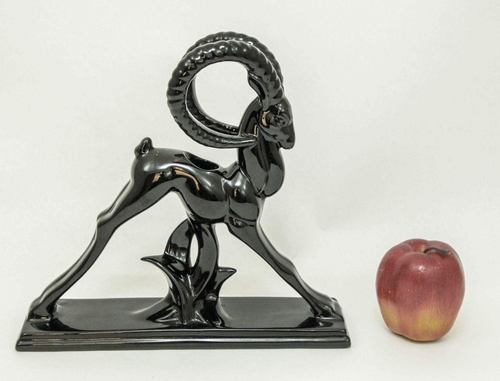 Art Deco Royal Haeger Style Ceramic Sculptural Ram Ibex Black 5