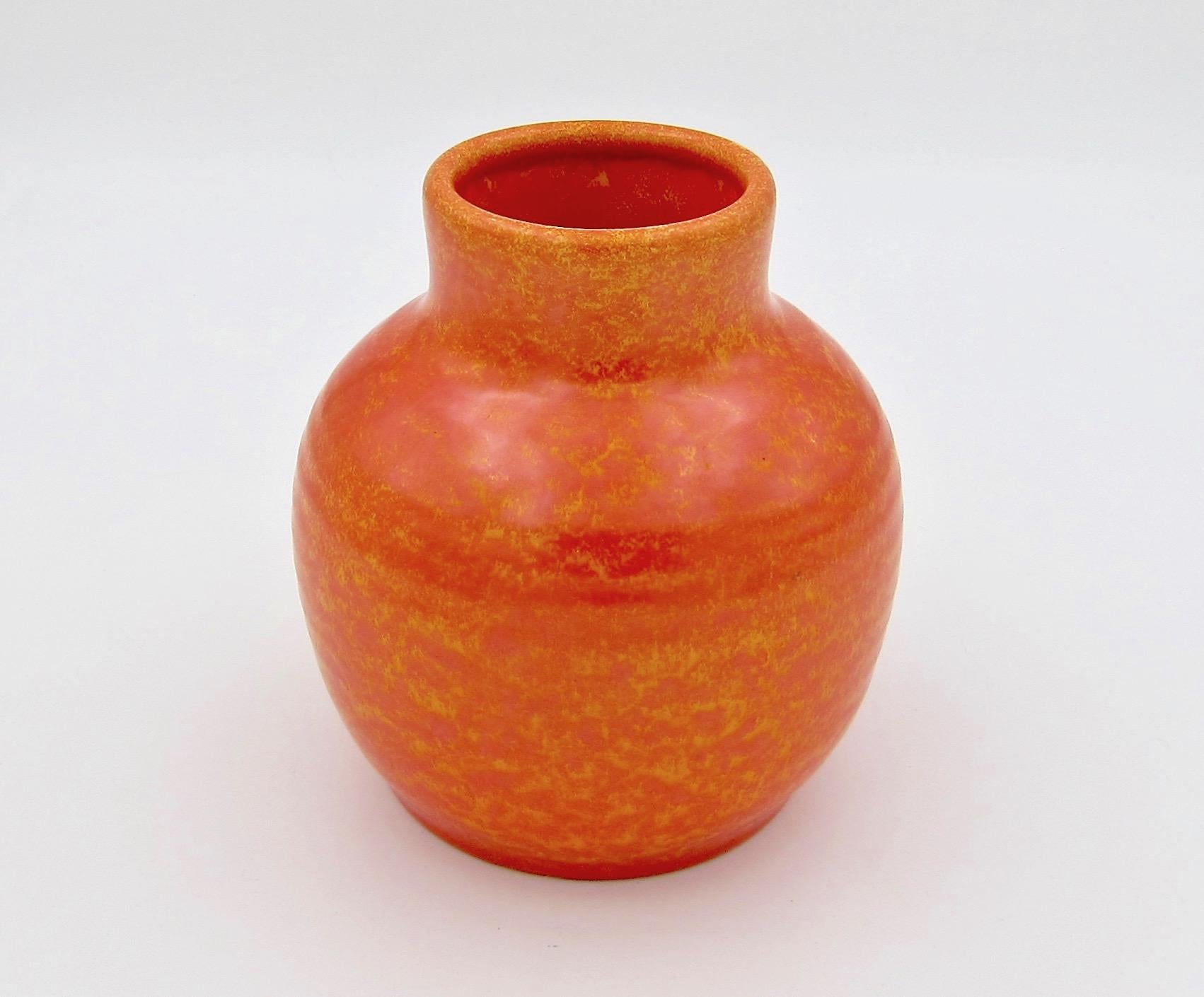 20th Century Art Deco Royal Lancastrian Vase with an Orange Vermillion Glaze, Signed
