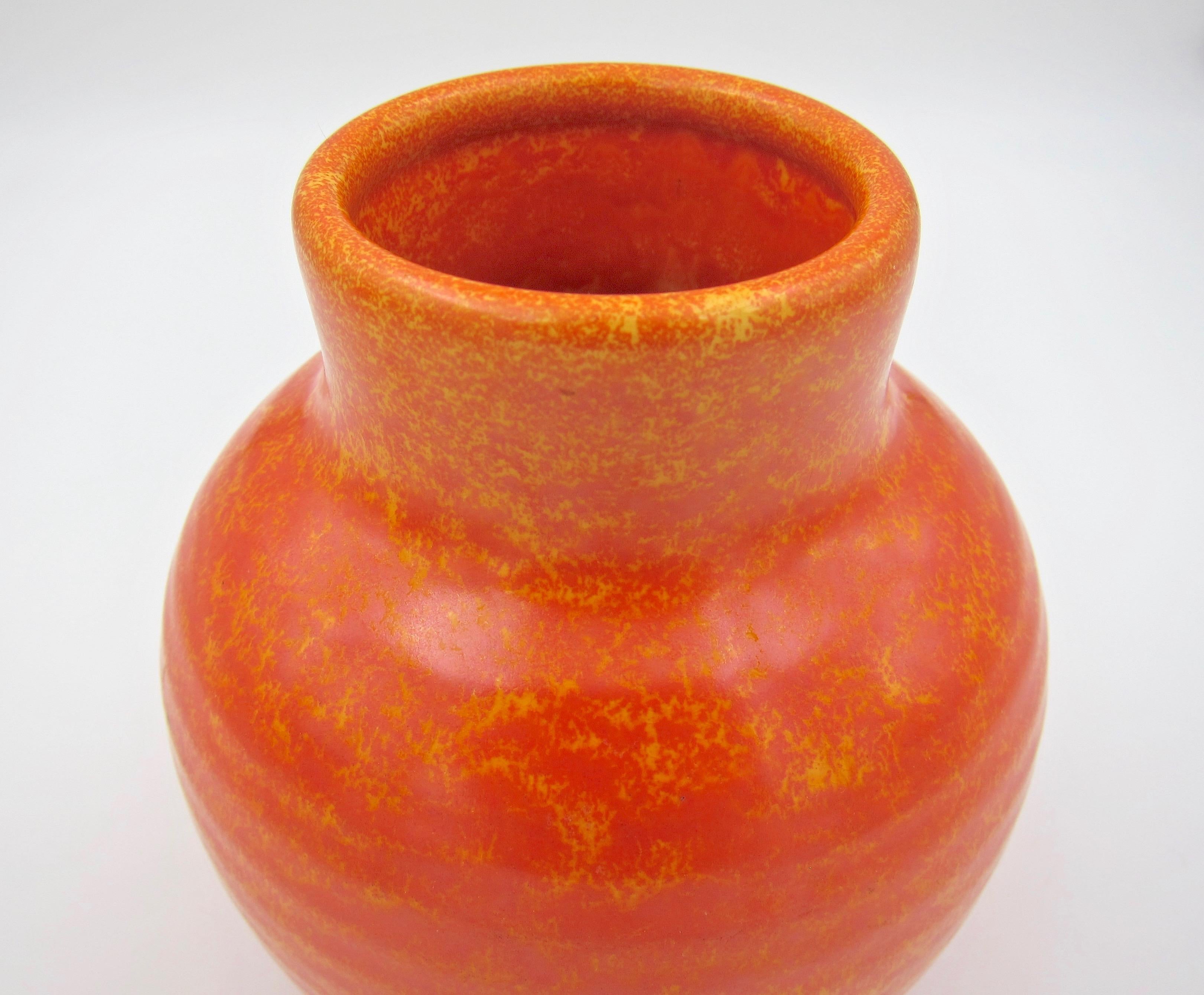 Pottery Art Deco Royal Lancastrian Vase with an Orange Vermillion Glaze, Signed