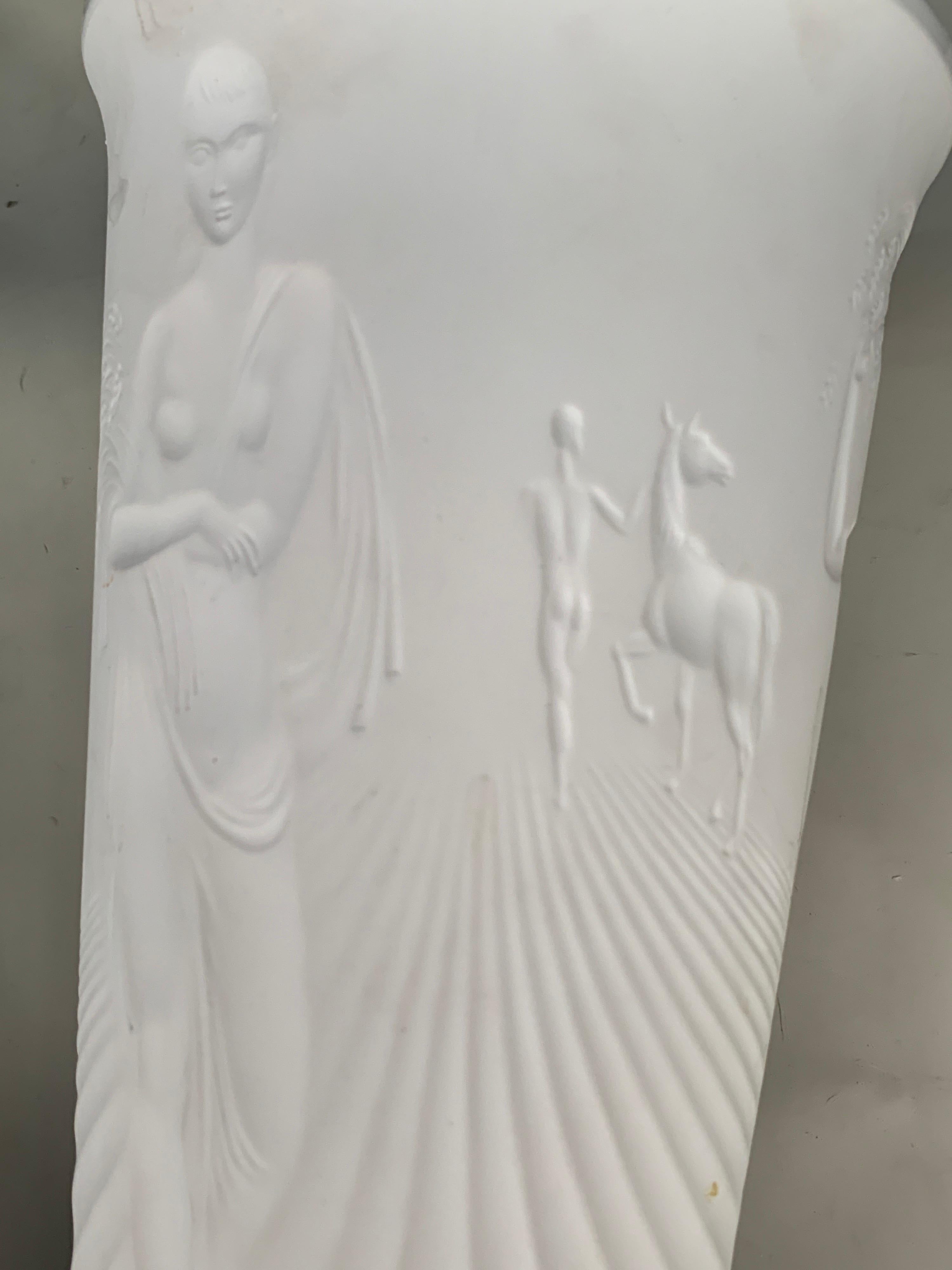 German Art Deco Royal Porcelain Factory Berlin White Carved Vase, 1934