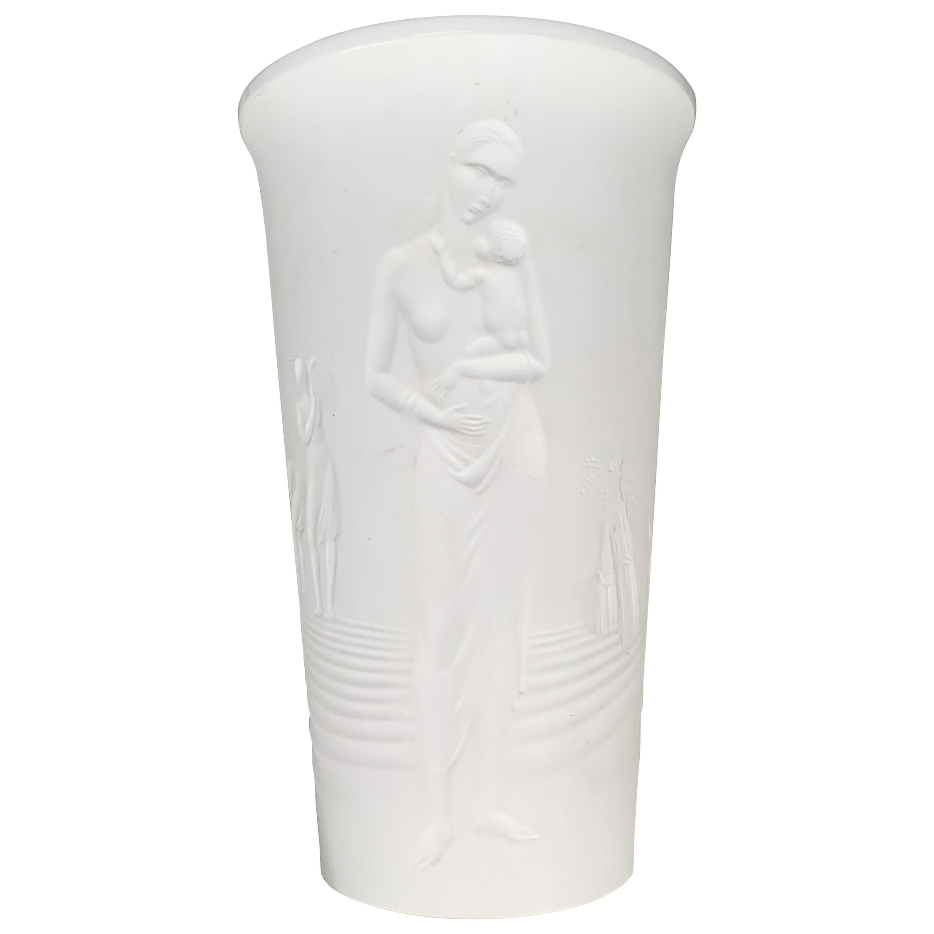 Art Deco Royal Porcelain Factory Berlin White Carved Vase, 1934