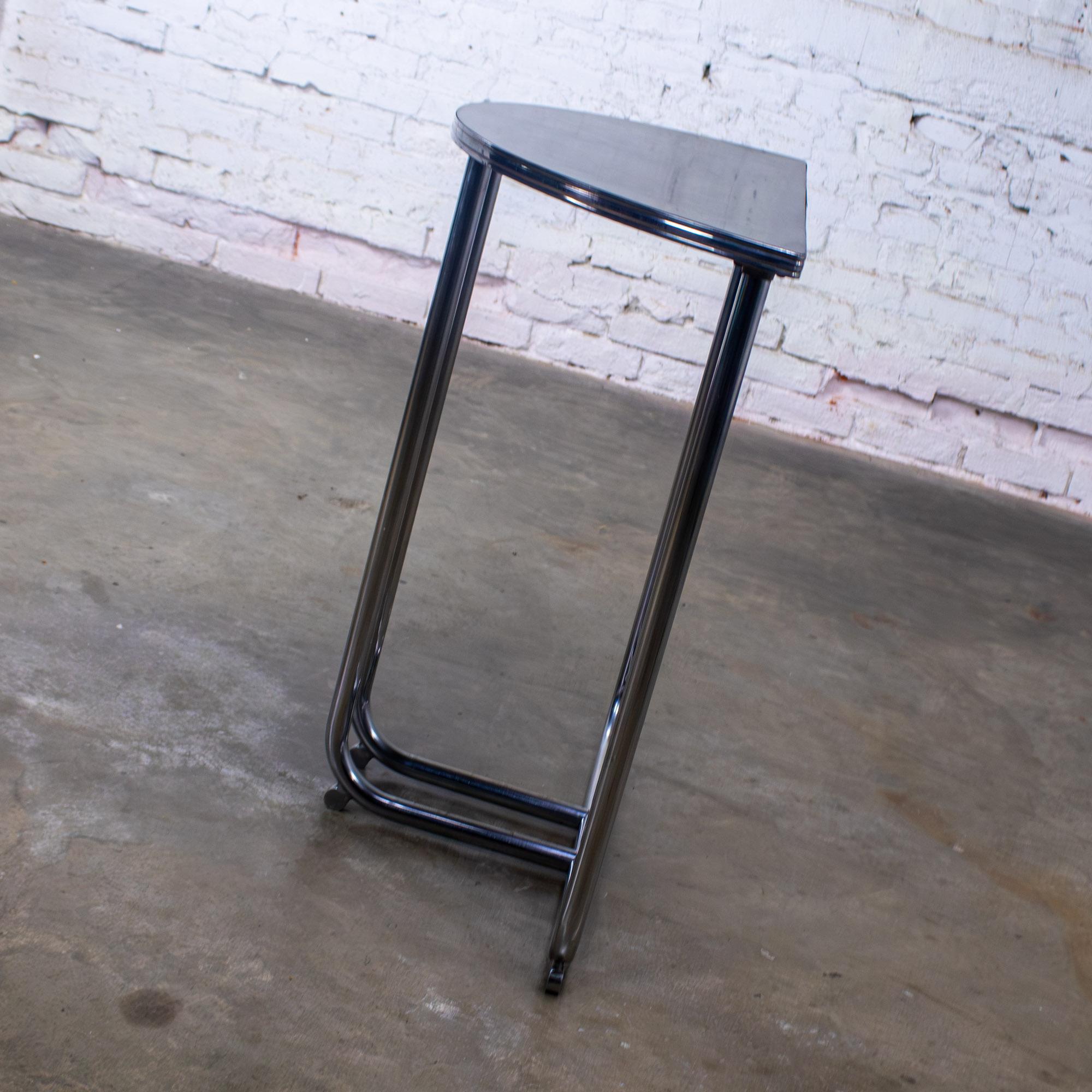 Art Deco Royalchrome Demilune Console Table Chrome Tube Frame Black Laminate Top For Sale 5